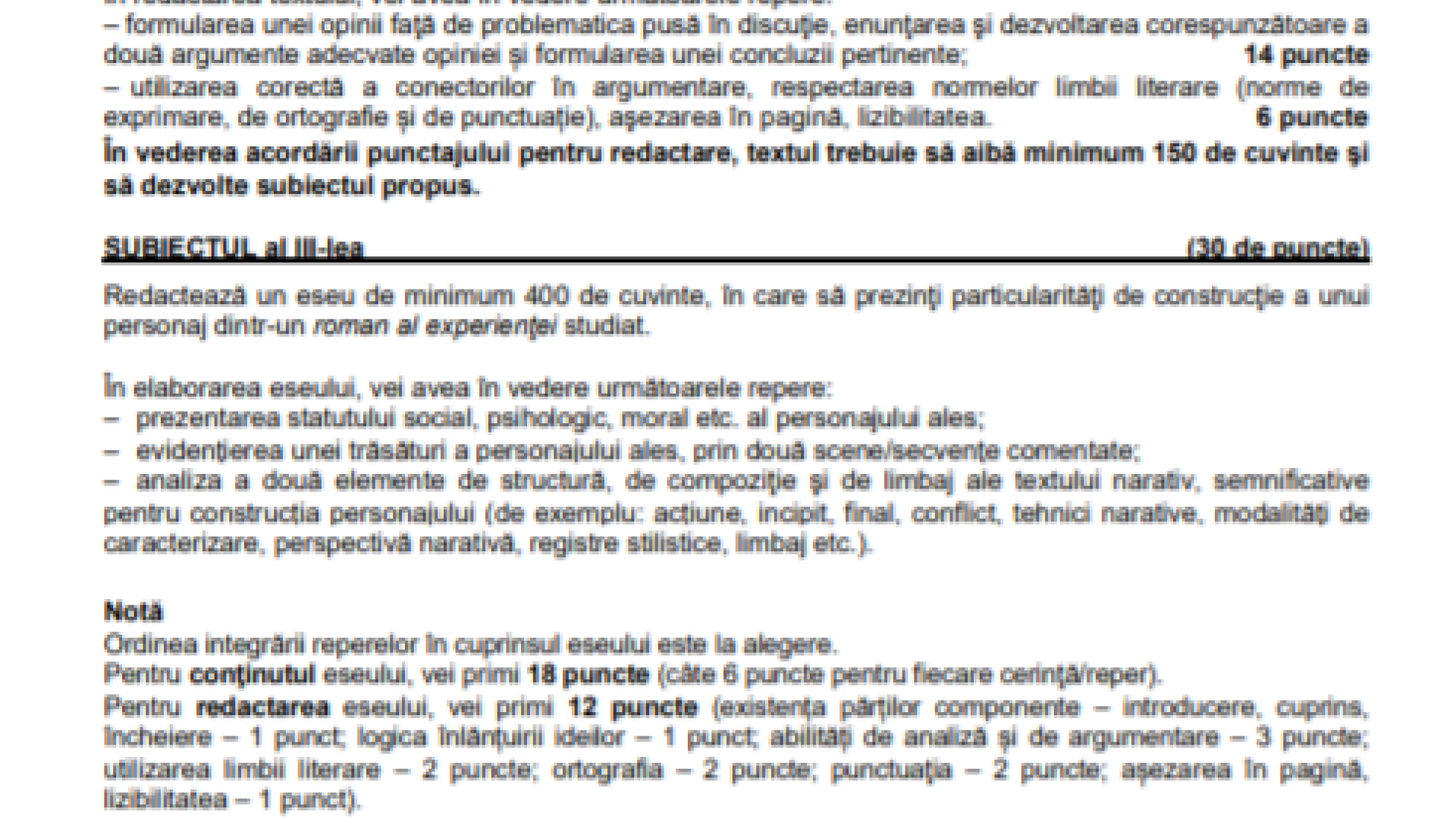 subiect romana bac 2019