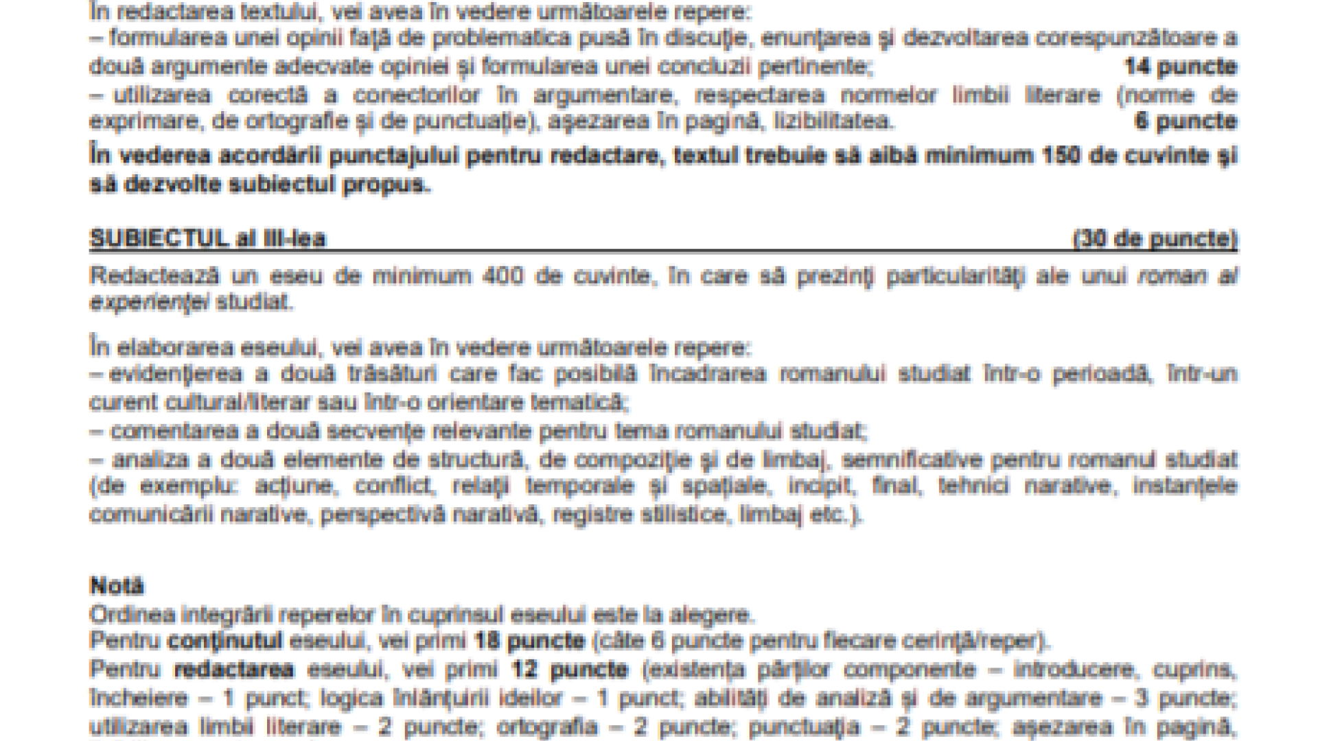 subiect romana bac 2019