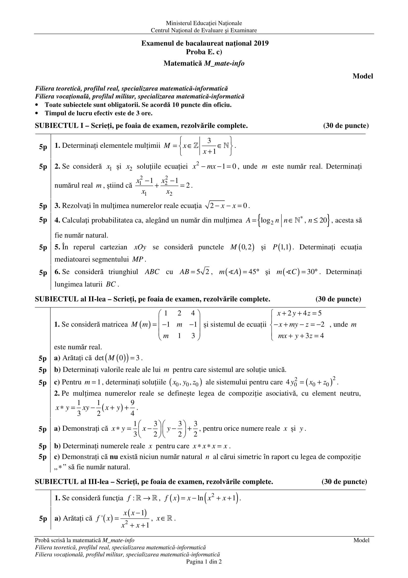 Bacalaureat Matematica (profil mate-info)