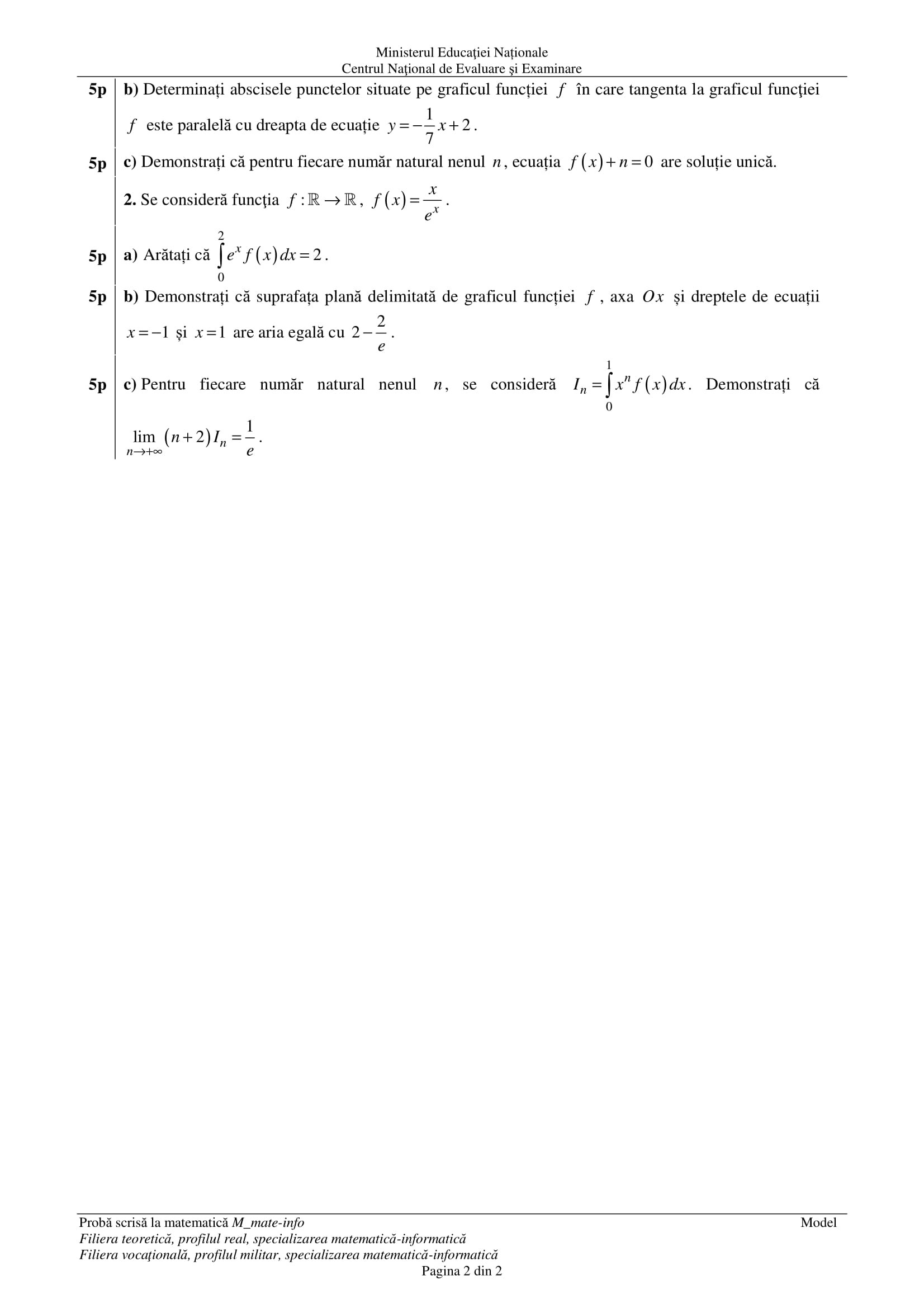 Bacalaureat Matematica (profil mate-info)