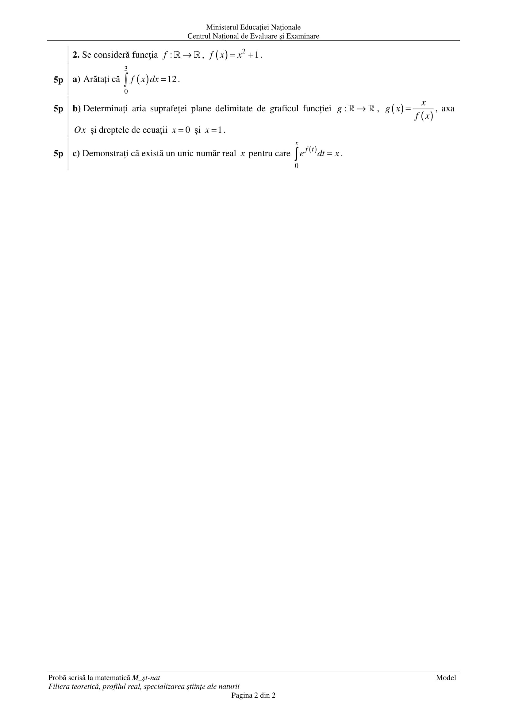 Bacalaureat Matematica (profil științele naturii)
