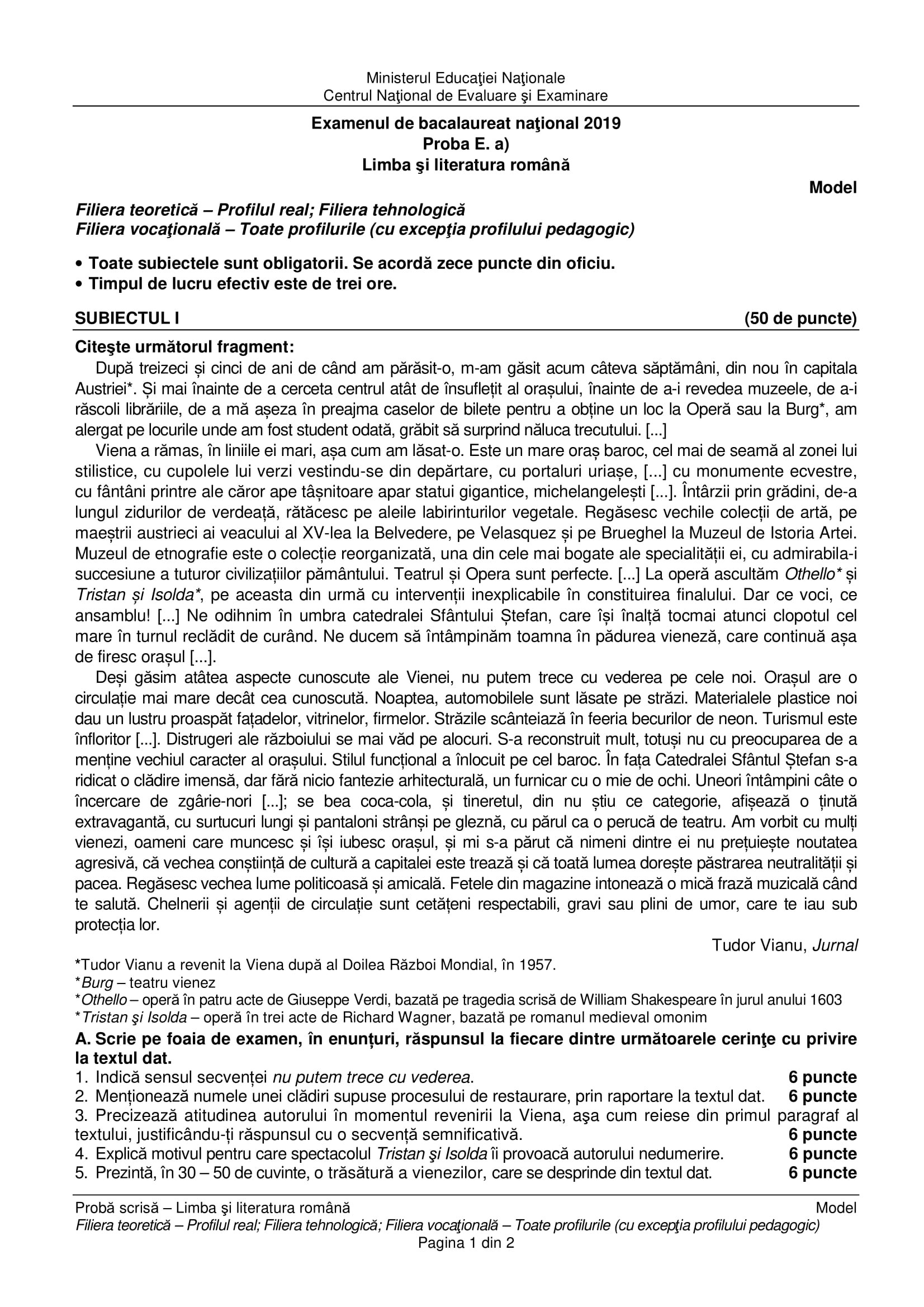 Bacalaureat - Limba şi Literatura rom&acirc;nă (profil real-tehnic)