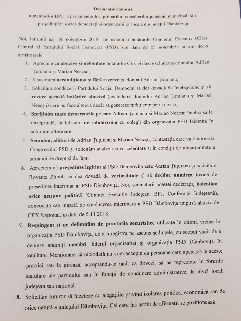 declarația PSD D&acirc;mbovița