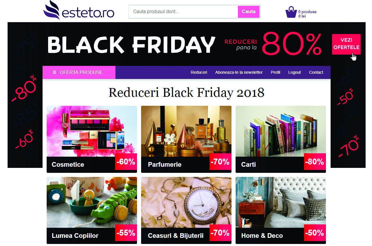 Black Friday 2018. Esteto oferă reduceri de până la 80% la cosmetice, parfumuri și ceasuri