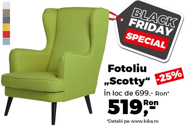 Reduceri kika Black Friday. Fotoliu ”Scotty”, în 7 culori, redus cu 25%