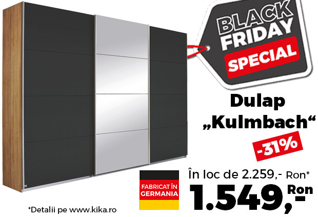 Reduceri kika Black Friday. Dulap cu uși culisante la 1.549 lei