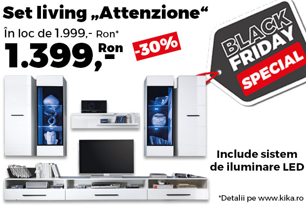 Reduceri kika Black Friday. Bibliotecă cu LED inclus, la doar 1.399 lei