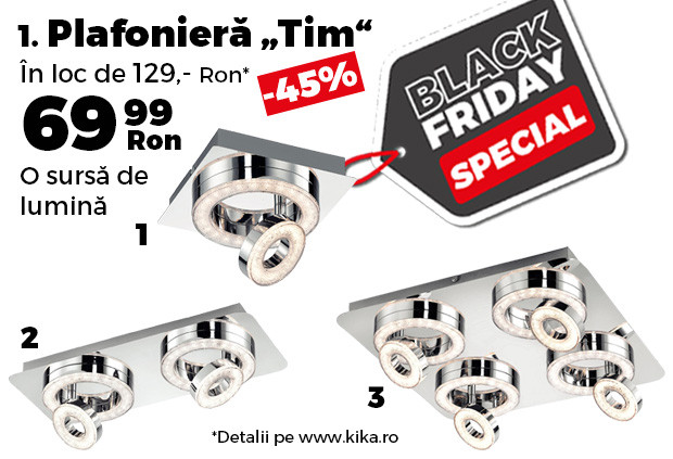 Reduceri kika Black Friday. Gama de plafoniere ”Tim”, cu LED, cu reducere de 45%