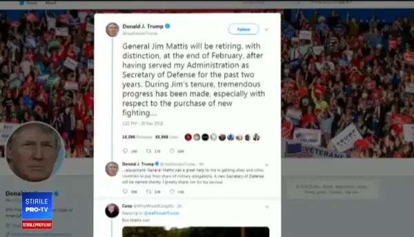 Mesajul transmis de Jim Mattis în scrisoare de demisie. Ce i-a spus lui Donald Trump