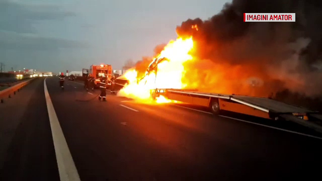 Momente de groază pentru un șofer care transporta mașini de lux. Ce a pățit