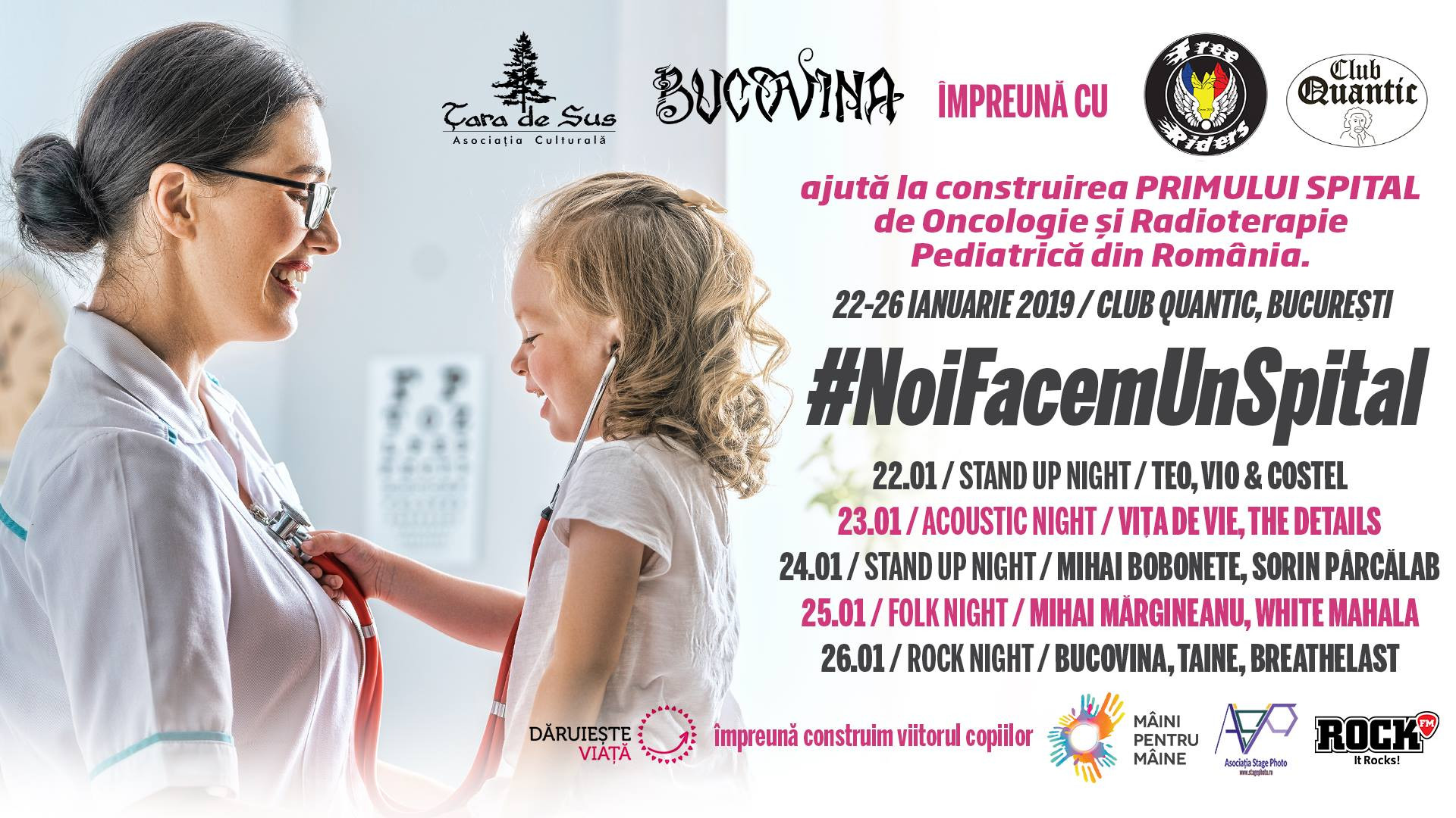 Show-uri în scop umanitar, pentru spital. Stand up comedy, folk, rock și metal în Quantic