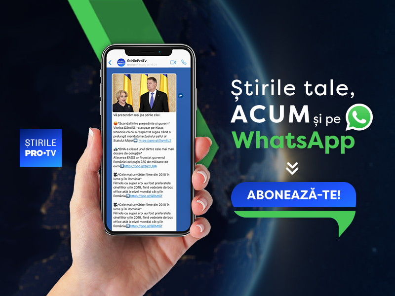 Știrile ProTv.ro lansează newsletter-ul pentru telefonul mobil. Gratuit, prin WhatsApp: 0751 121 112
