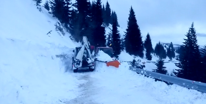 Avalanşă în Bucegi, pe o şosea. Un şofer s-a salvat în ultima clipă. VIDEO