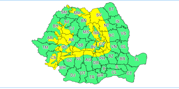 Cod galben de viscol, până joi. Lista județelor vizate de avertizarea ANM