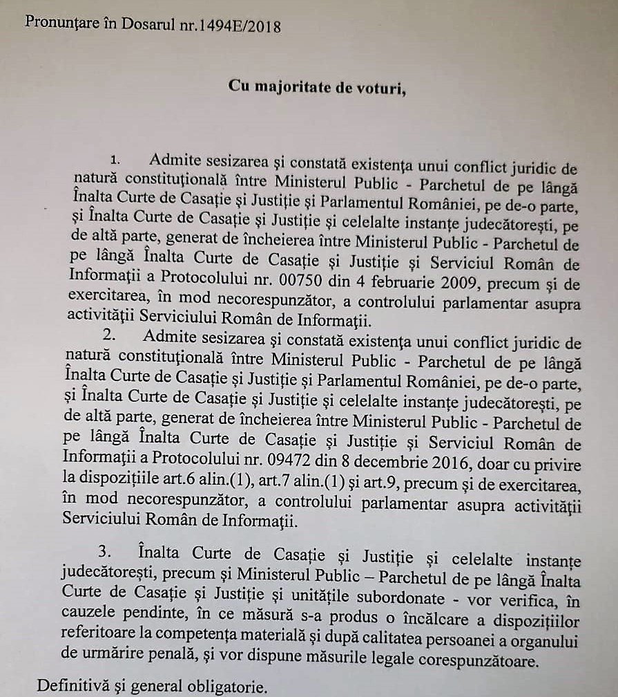 decizia CCR in privinta protocoalelor