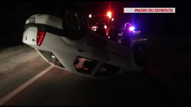 A intrat cu viteză în curbă, iar mașina s-a răsturnat. Șoferul a ajuns la spital
