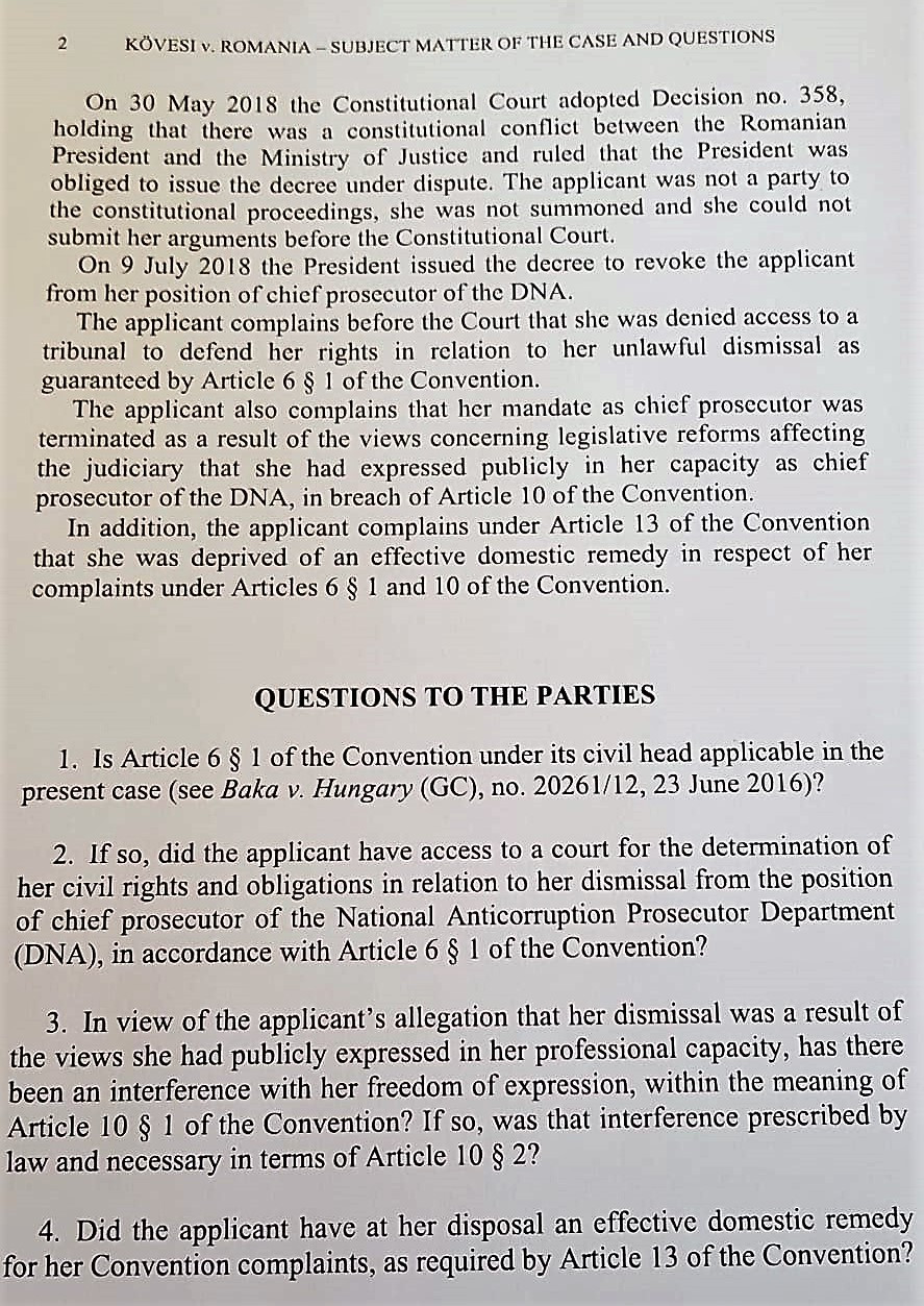 intrebari judecatori CEDO, Kovesi