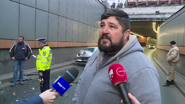 Accident în lanț în pasajul Obor, miercuri dimineață: „Ne-am făcut grămadă”