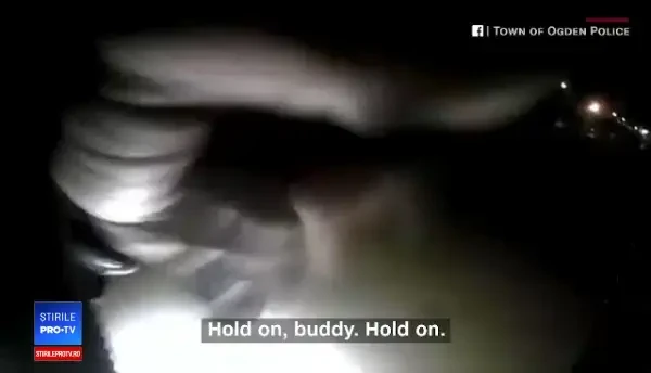 Un polițist inimos și-a riscat viața ca sa salveze din apă un cățel de la îngheț