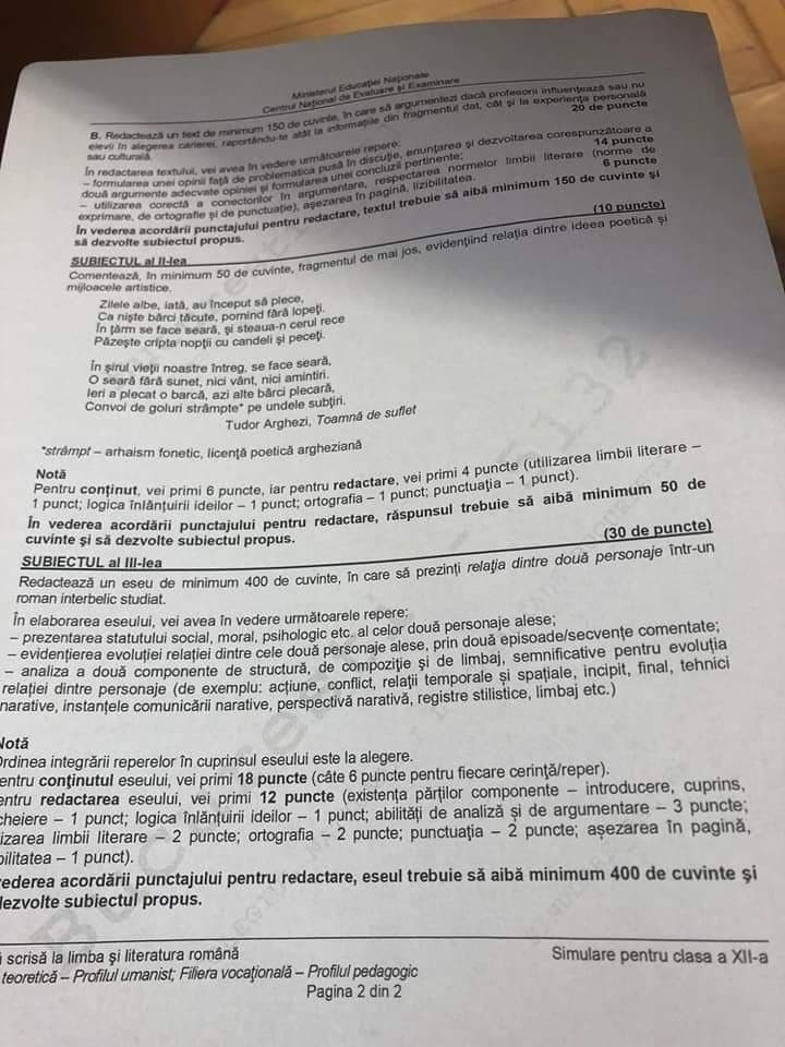 subiecte romana simulare bac 2019