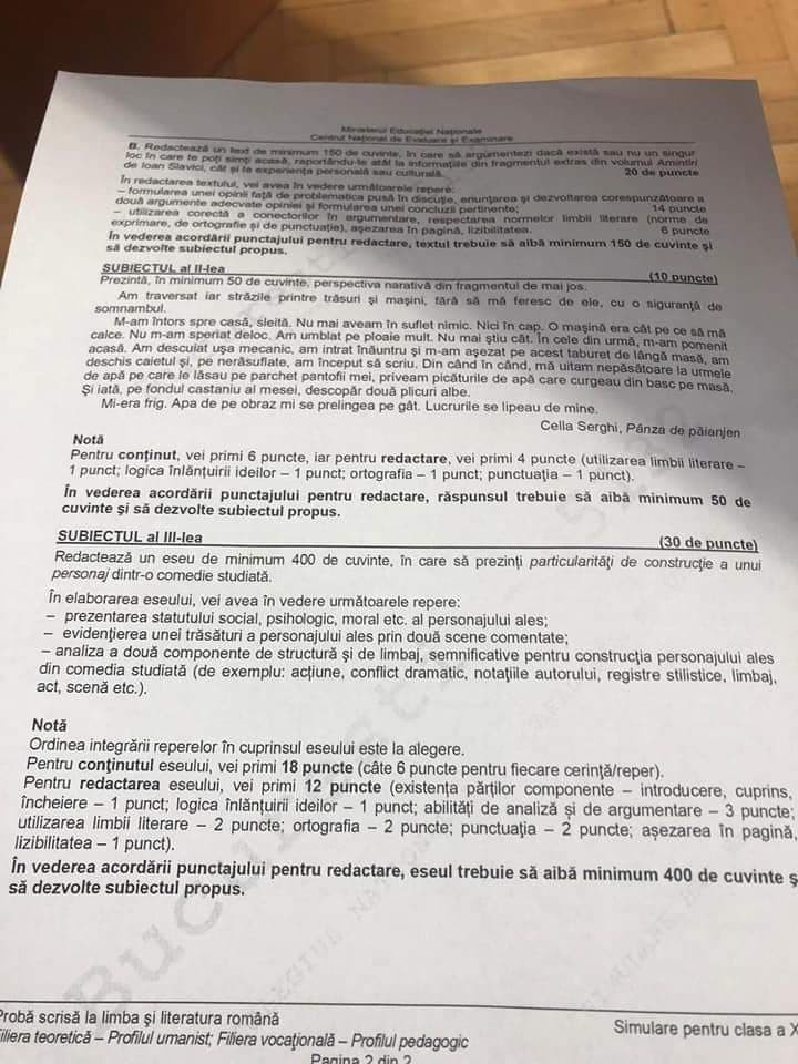 subiecte romana simulare bac 2019