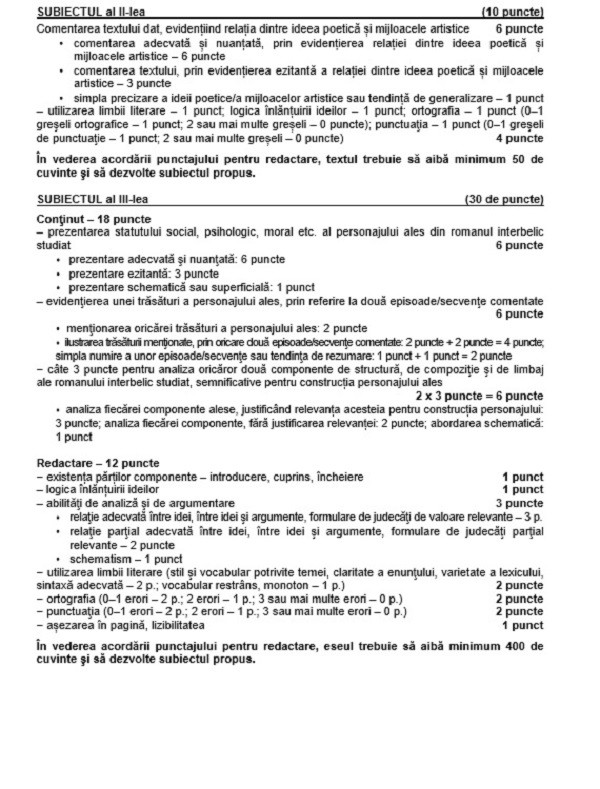 SIMULARE BACALAUREAT 2019. Barem de corectare la Limba Rom&acirc;nă