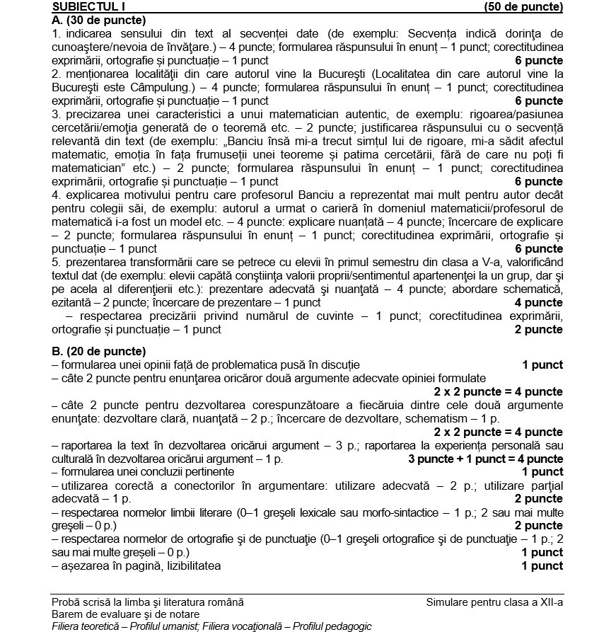 SIMULARE BACALAUREAT 2019. Subiecte și barem de corectare la Limba Rom&acirc;nă.