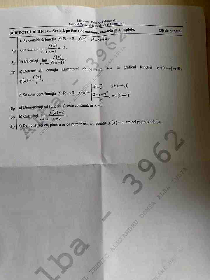 subiecte matematica cls XI