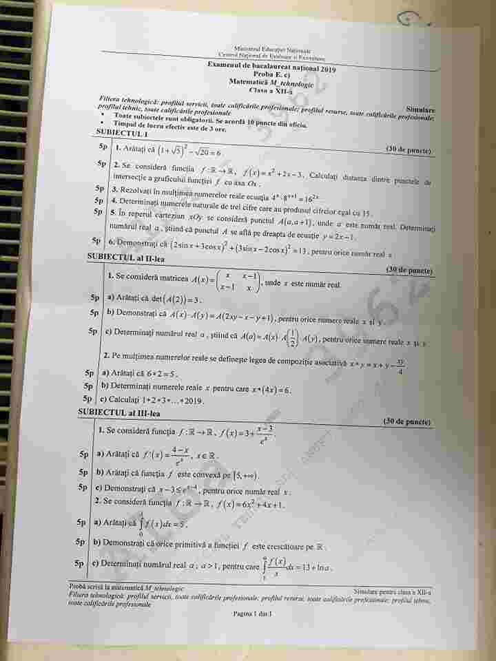 subiecte matematica cls XII