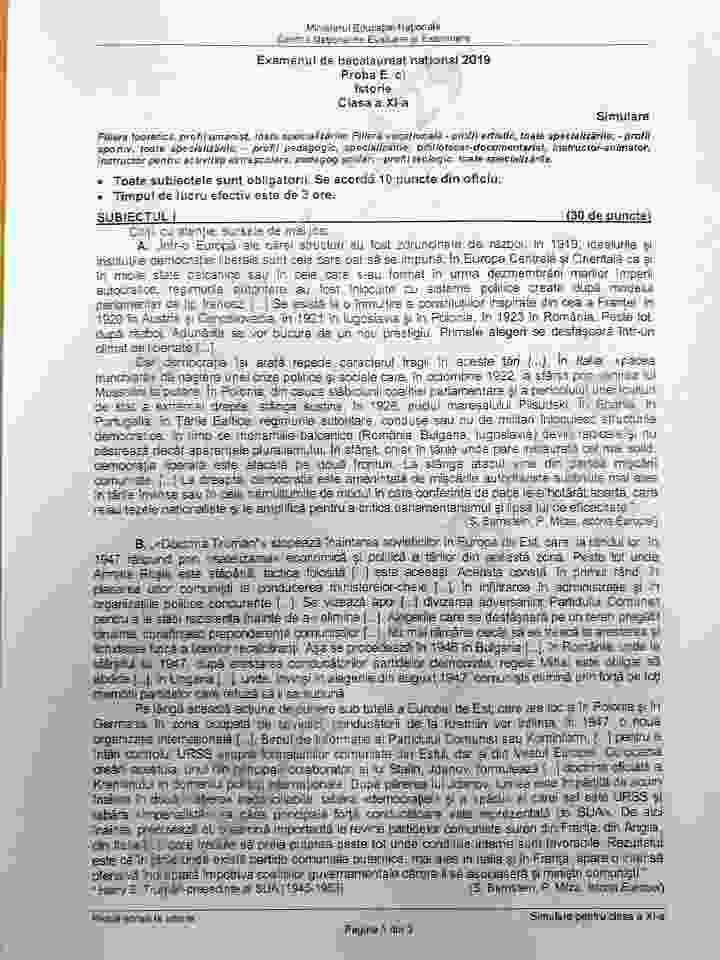 subiecte istorie bac