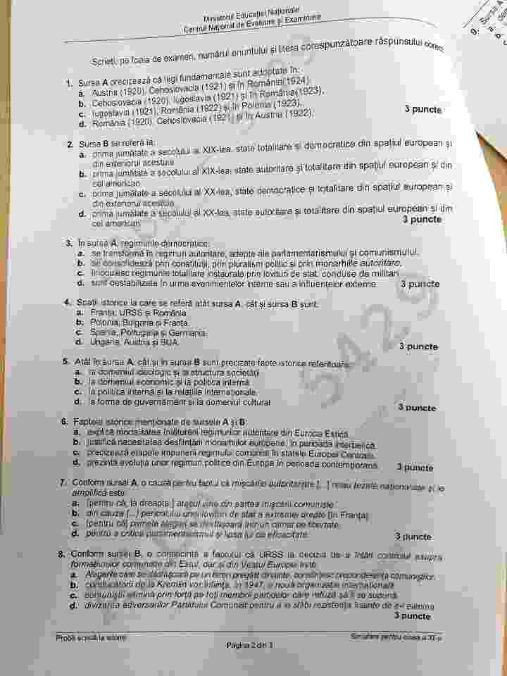 subiecte istorie bac