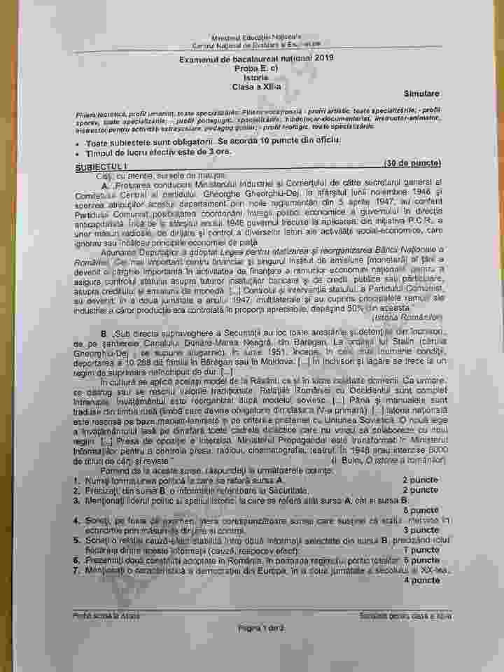 subiecte istorie bac