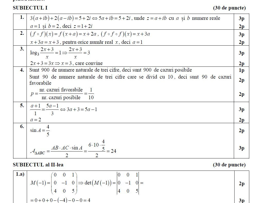 barem matematica stiintele naturii
