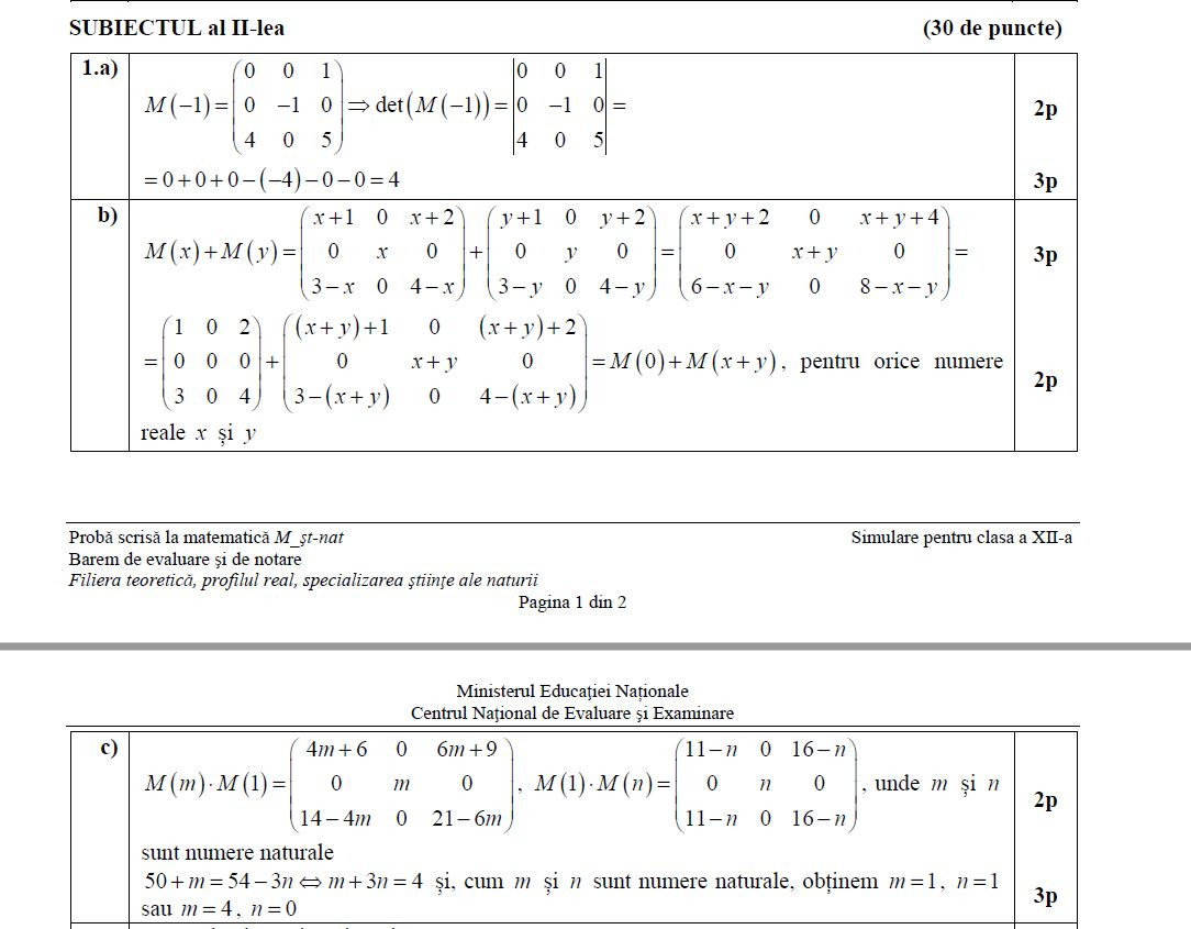 barem matematica stiintele naturii