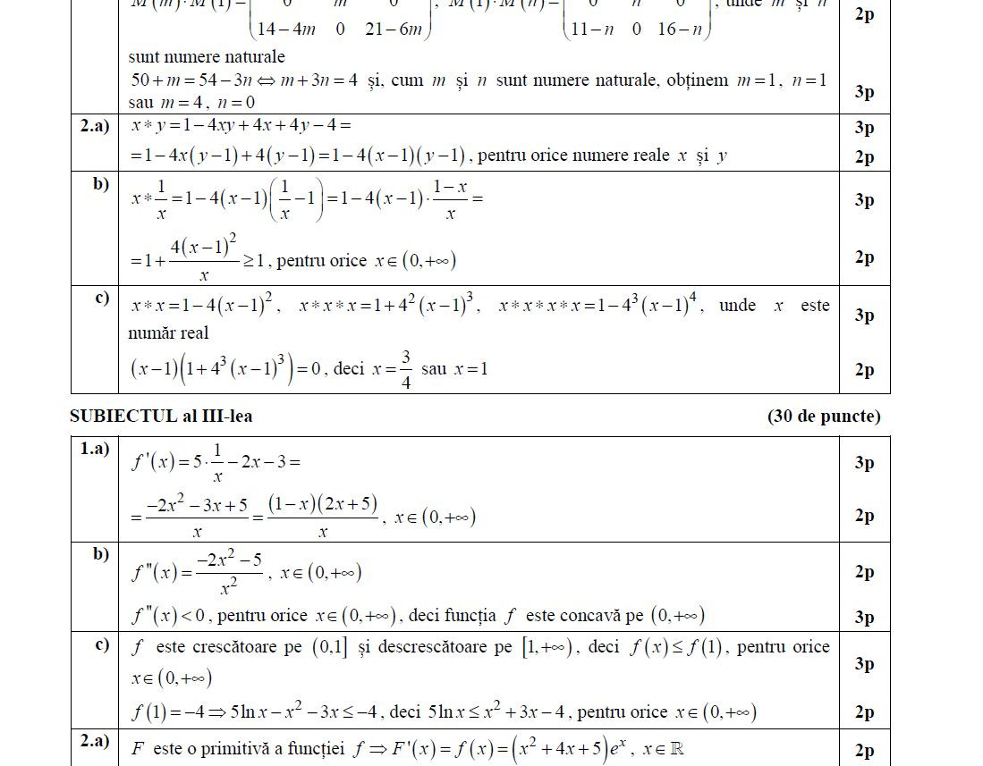 barem matematica stiintele naturii