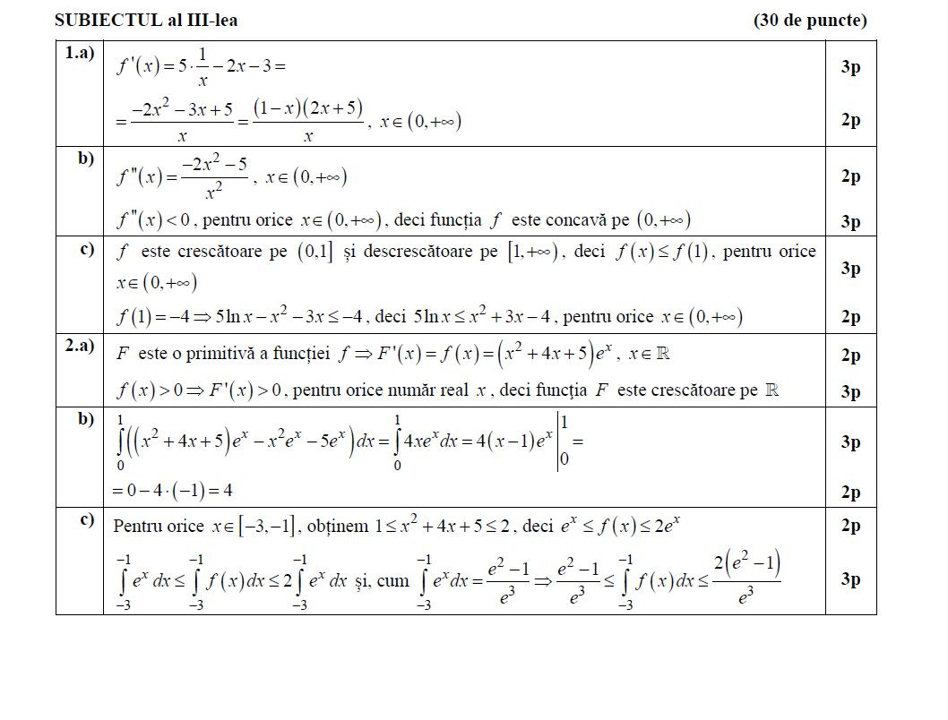 barem matematica stiintele naturii