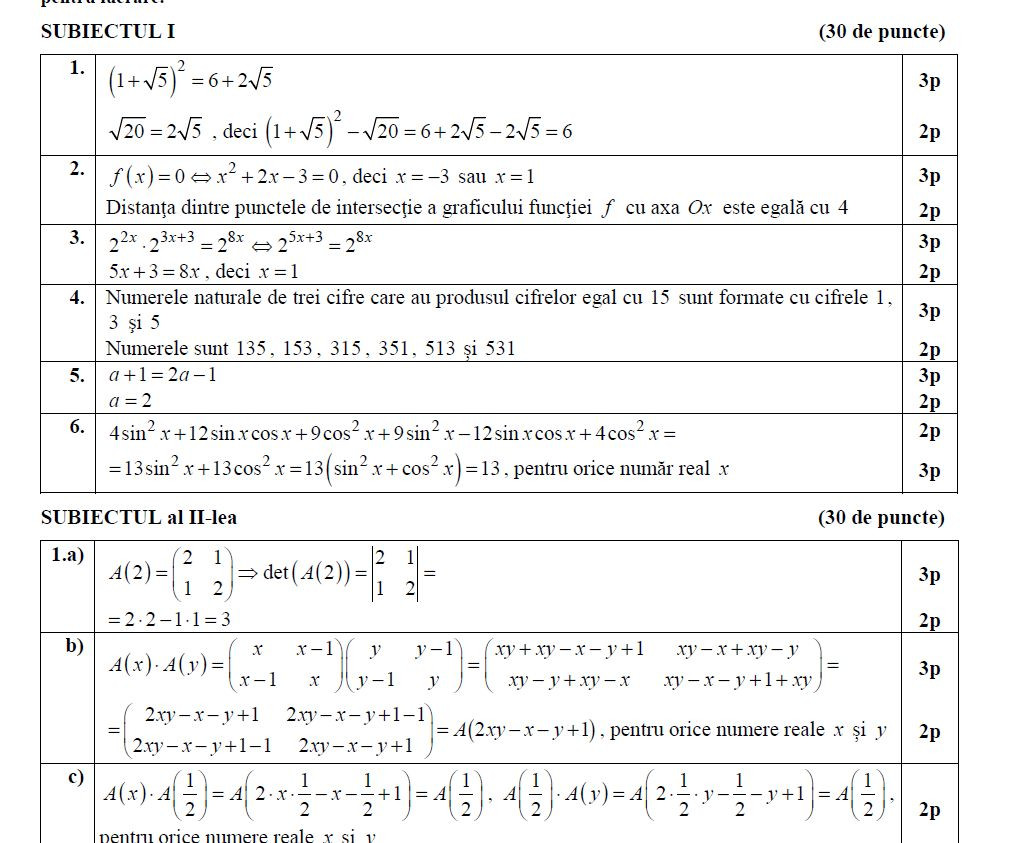 barem matematica tehnologic