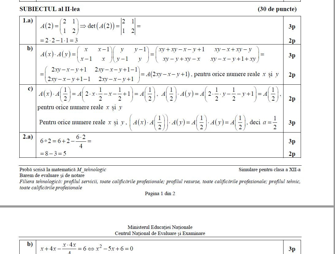 barem matematica tehnologic