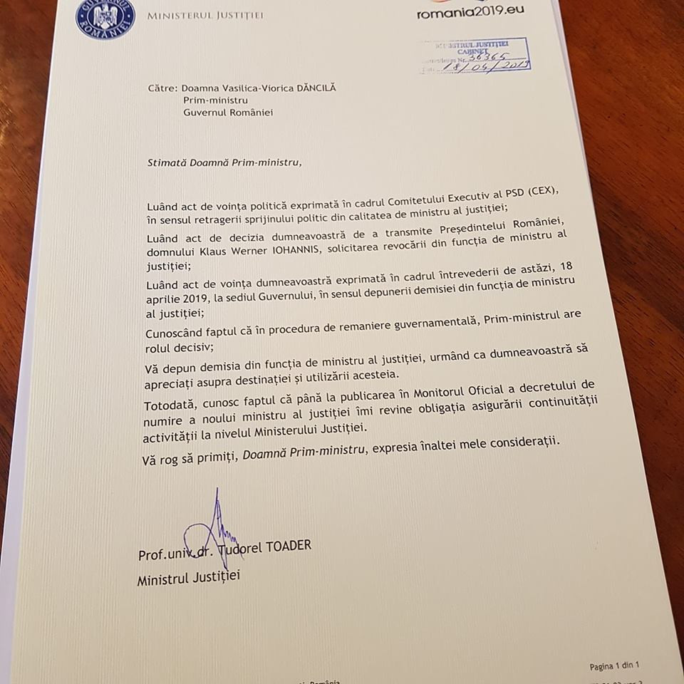 tudorel toader - demisie