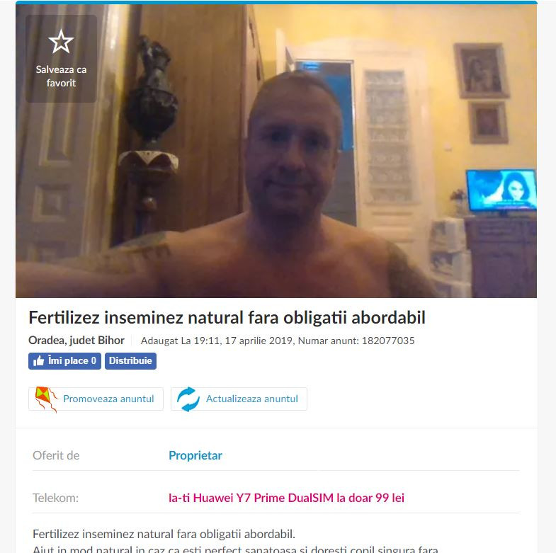 Fost condamnat oferă femeilor servicii de "fertilizare şi inseminare naturală&rdquo;, pe OLX