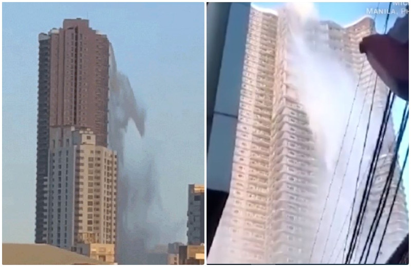 Cascadă de pe un zgârie-nori în timpul cutremurului de 6,3 din Filipine. VIDEO