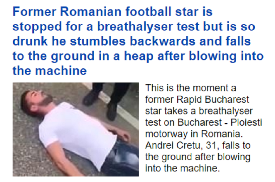 Un fost rapidist a ajuns în tabloidele britanice. Ce s-a întâmplat când l-a oprit poliţia