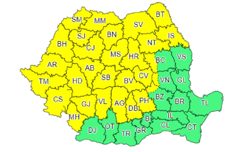 Cod galben de vijelii și ploi torențiale