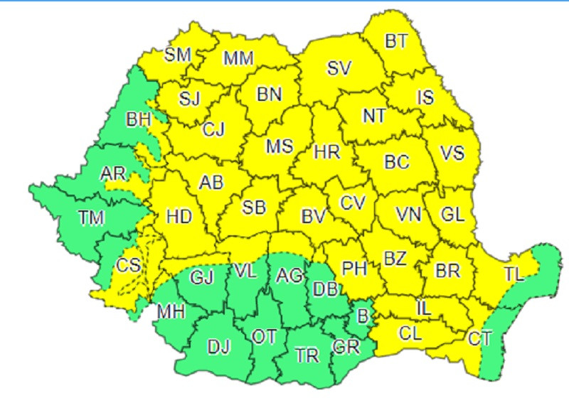 avertizare meteo, cod galben, ploi, furtuni, grindină