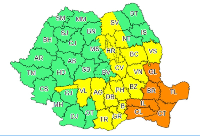 Cod portocaliu de furtună şi grindină &icirc;n mai multe județe