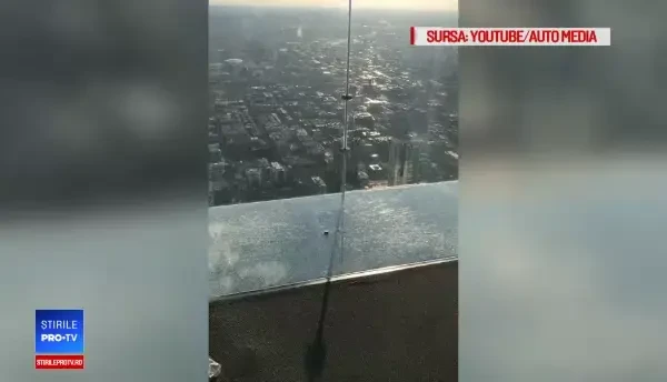 Momentul în care podeaua de sticlă a unei clădiri de 103 etaje se sparge. Reacția turiștilor