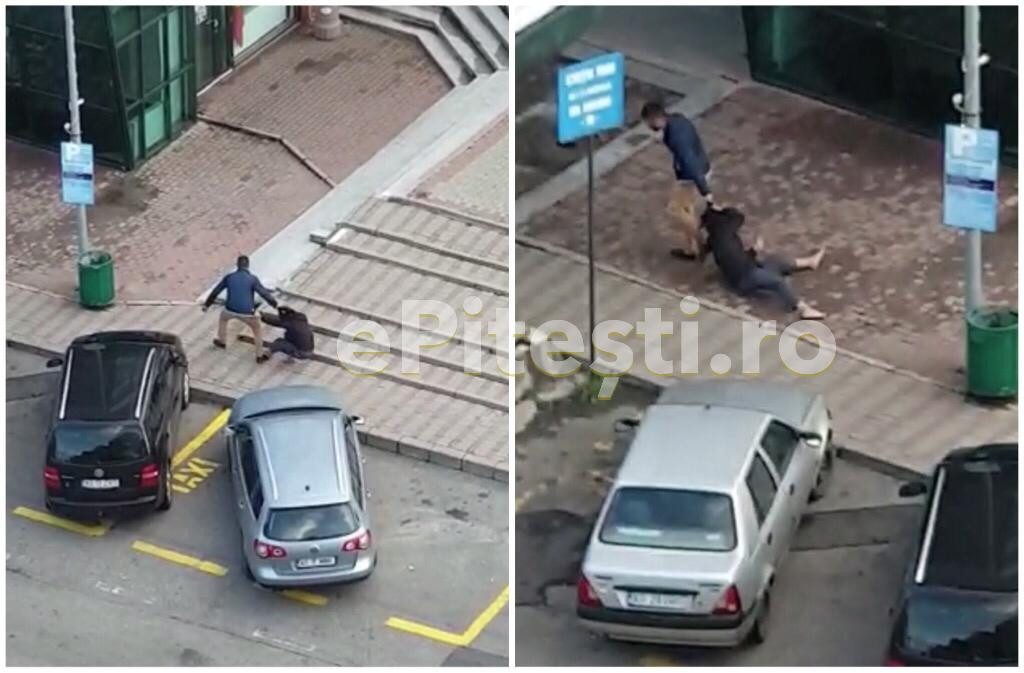 Imagini șocante în Pitești: tânără bătută și târâtă pe stradă de un bărbat. VIDEO