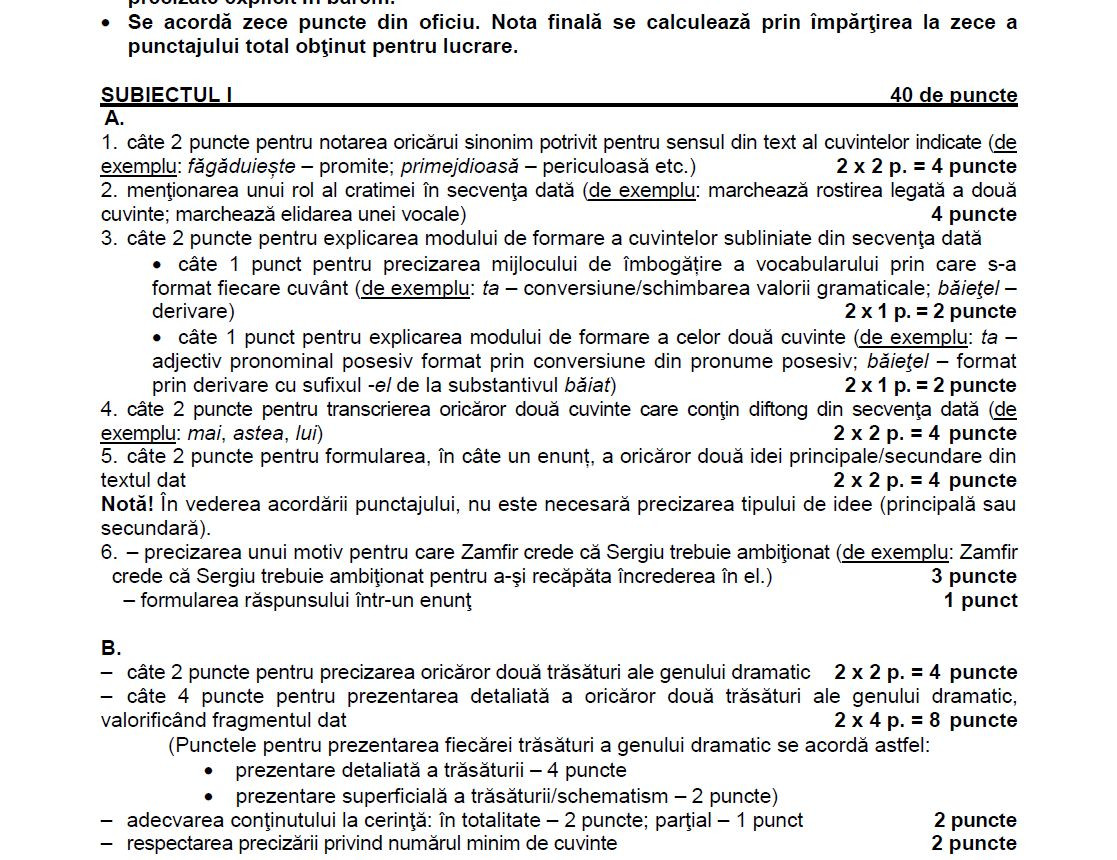 Barem limba romana evaluare nationala