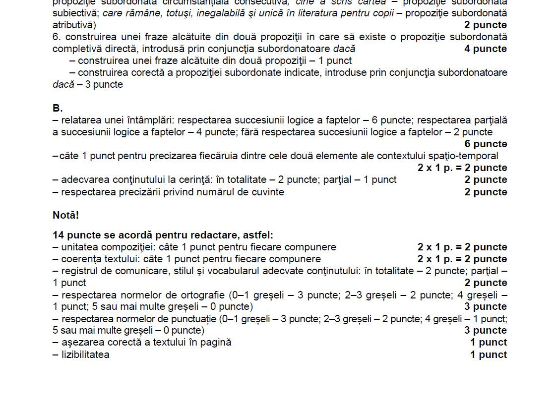Barem limba romana evaluare nationala