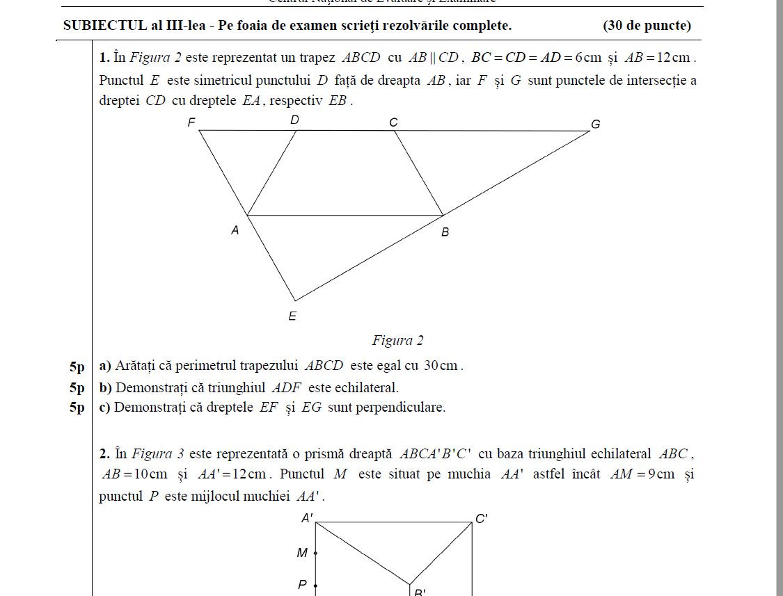 subiecte matematica evaluare nationala